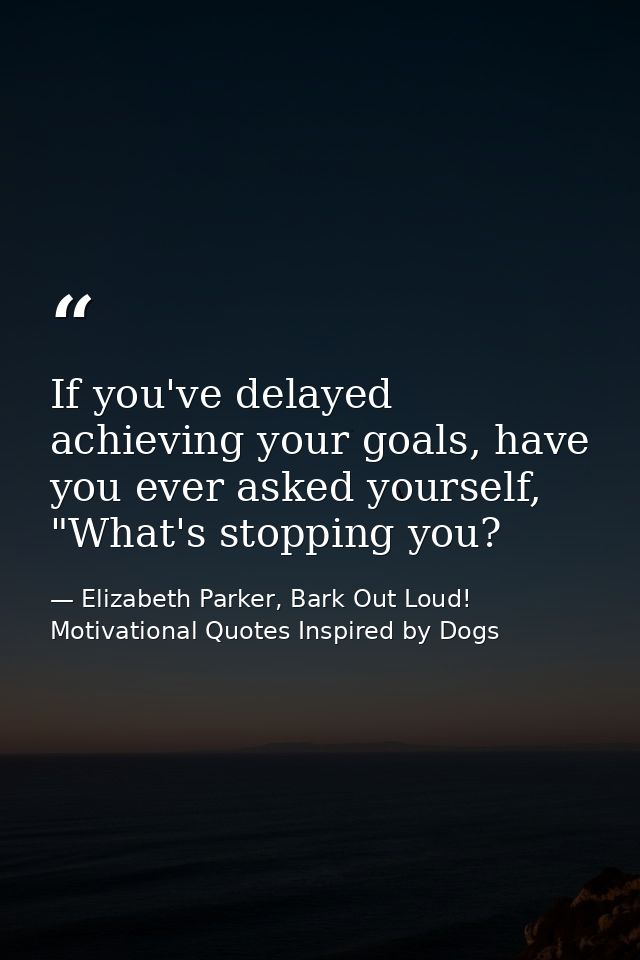 If you've delayed achieving your goals, have you ever asked yourself, "What's stopping you? — Elizabeth Parker, Bark Out Loud! Motivational Quotes Inspired by Dogs
