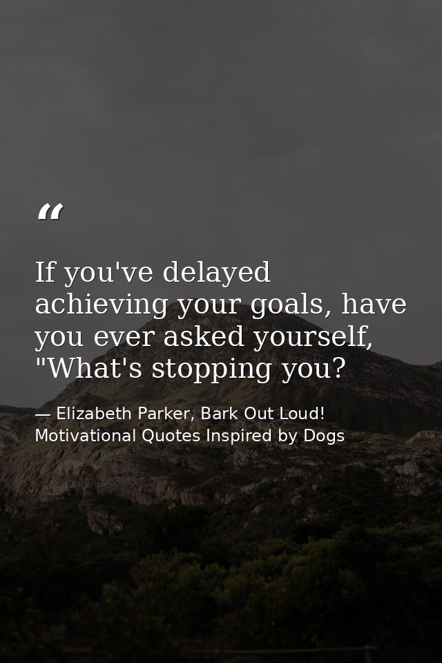 If you've delayed achieving your goals, have you ever asked yourself, "What's stopping you? — Elizabeth Parker, Bark Out Loud! Motivational Quotes Inspired by Dogs