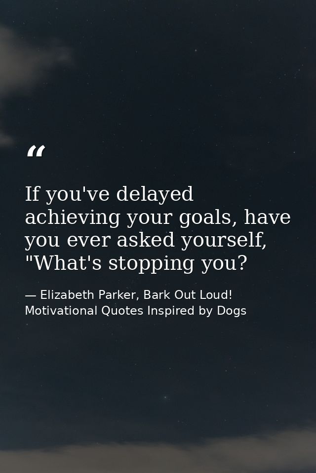 If you've delayed achieving your goals, have you ever asked yourself, "What's stopping you? — Elizabeth Parker, Bark Out Loud! Motivational Quotes Inspired by Dogs