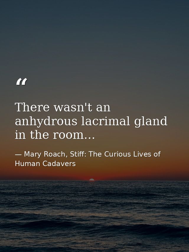 There wasn't an anhydrous lacrimal gland in the room... — Mary Roach, Stiff: The Curious Lives of Human Cadavers