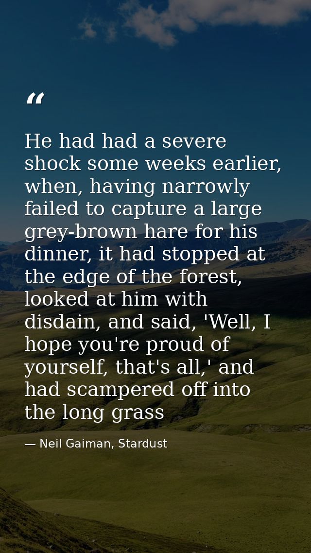 He had had a severe shock some weeks earlier, when, having narrowly failed to capture a large grey-brown hare for his di — Neil Gaiman, Stardust