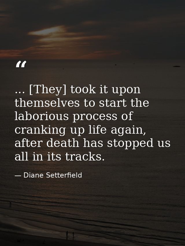 ... [They] took it upon themselves to start the laborious process of cranking up life again, after death has stopped us  — Diane Setterfield