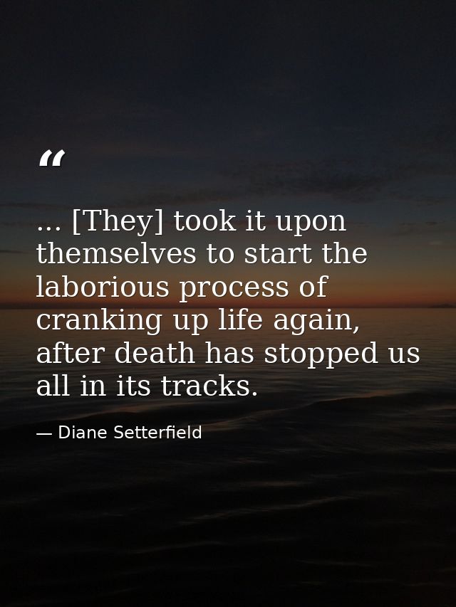... [They] took it upon themselves to start the laborious process of cranking up life again, after death has stopped us  — Diane Setterfield