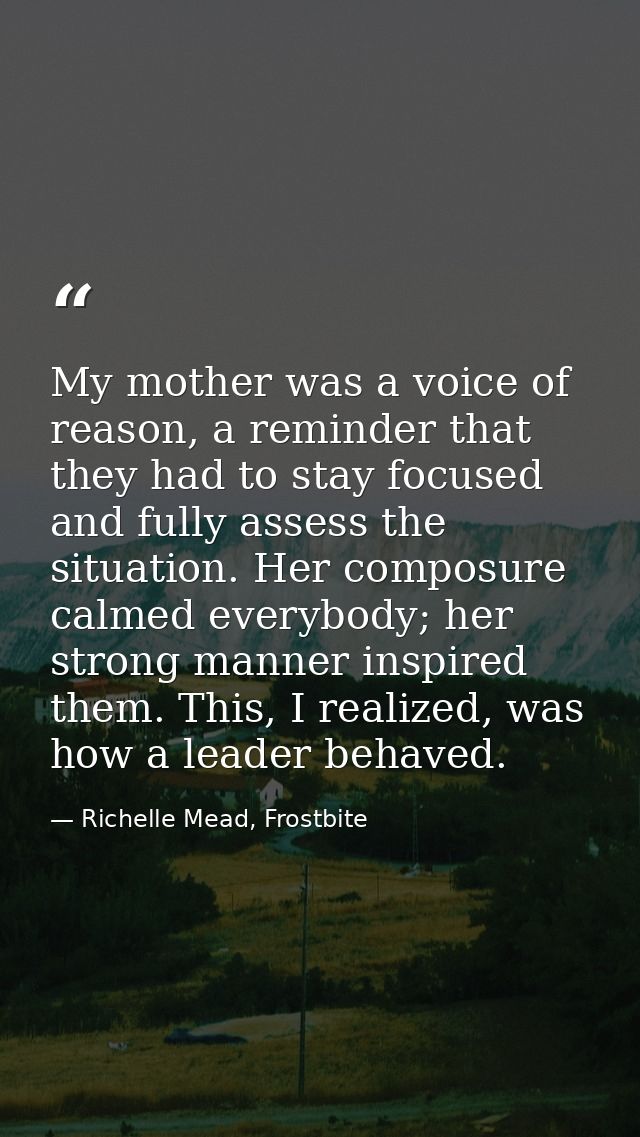My mother was a voice of reason, a reminder that they had to stay focused and fully assess the situation. Her composure  — Richelle Mead, Frostbite