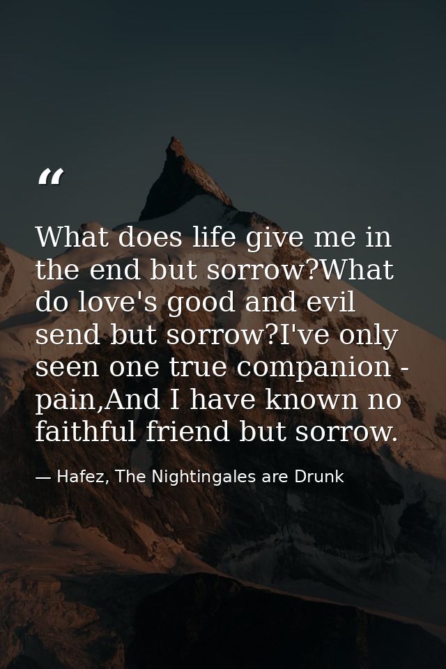 What does life give me in the end but sorrow?What do love's good and evil send but sorrow?I've only seen one true compan — Hafez, The Nightingales are Drunk