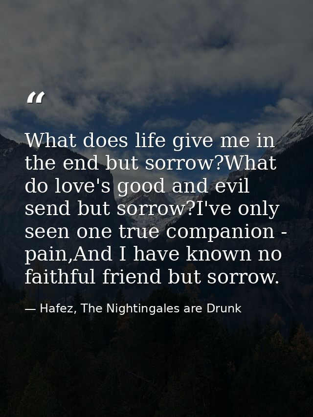 What does life give me in the end but sorrow?What do love's good and evil send but sorrow?I've only seen one true compan — Hafez, The Nightingales are Drunk
