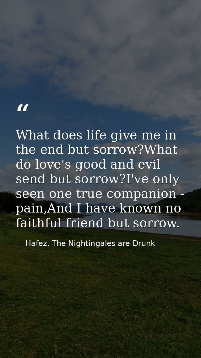 What does life give me in the end but sorrow?What do love's good and evil send but sorrow?I've only seen one true compan — Hafez, The Nightingales are Drunk