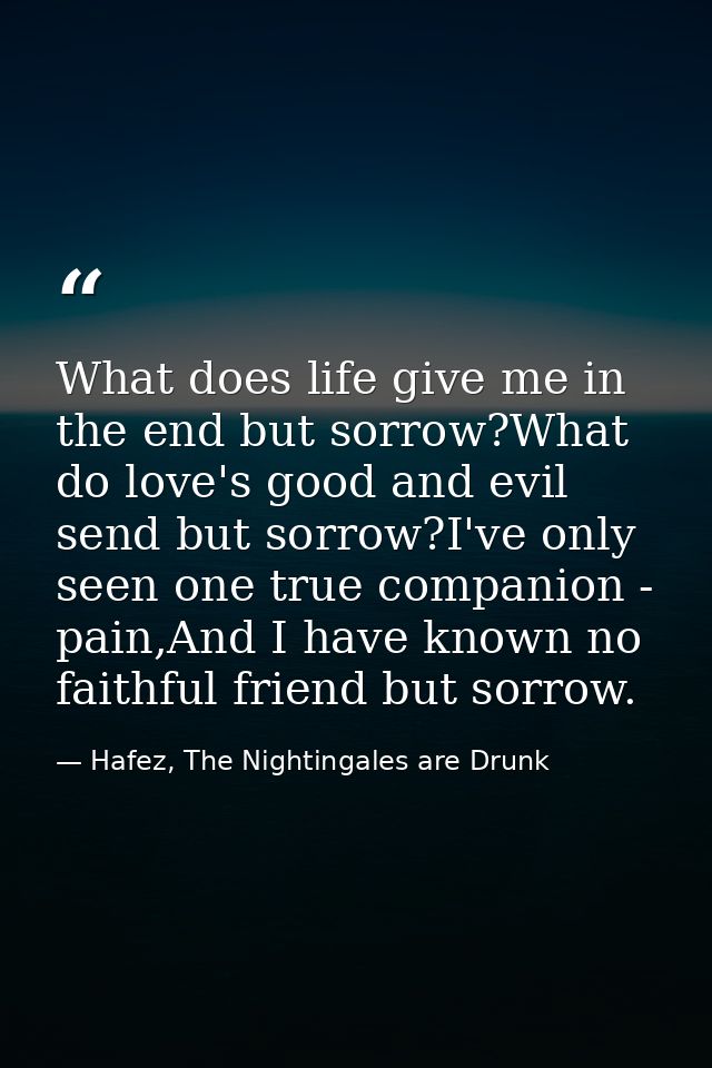 What does life give me in the end but sorrow?What do love's good and evil send but sorrow?I've only seen one true compan — Hafez, The Nightingales are Drunk