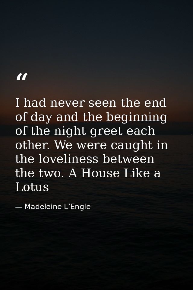 I had never seen the end of day and the beginning of the night greet each other. We were caught in the loveliness betwee — Madeleine L’Engle