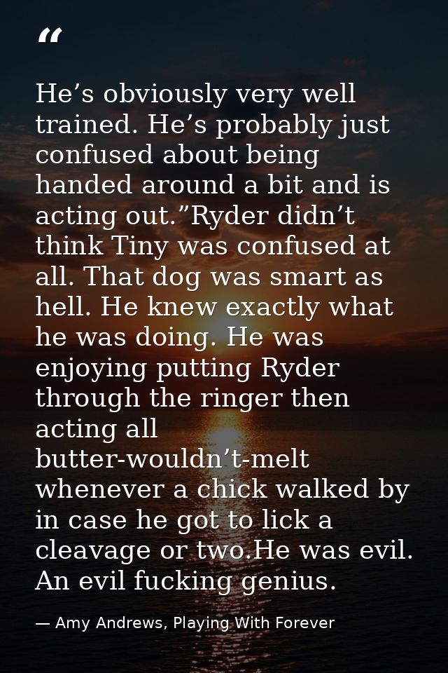 He’s obviously very well trained. He’s probably just confused about being handed around a bit and is acting out.”Ryder d — Amy Andrews, Playing With Forever