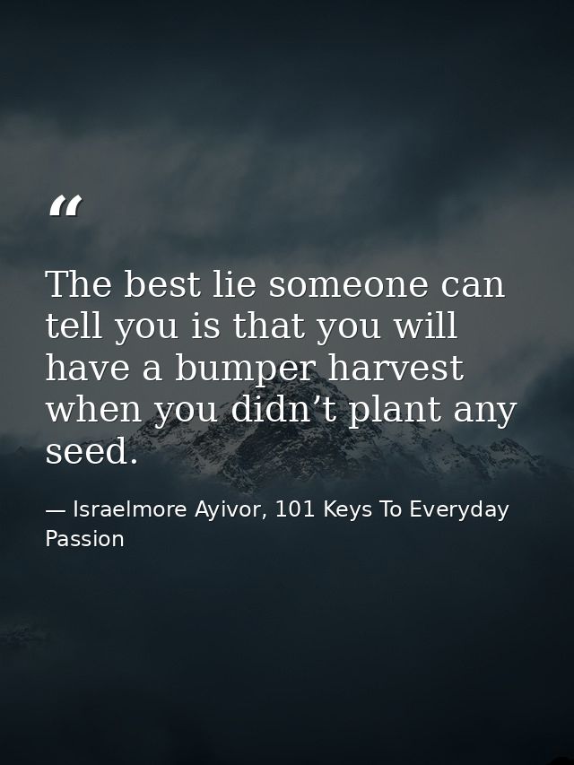 The best lie someone can tell you is that you will have a bumper harvest when you didn’t plant any seed. — Israelmore Ayivor, 101 Keys To Everyday Passion