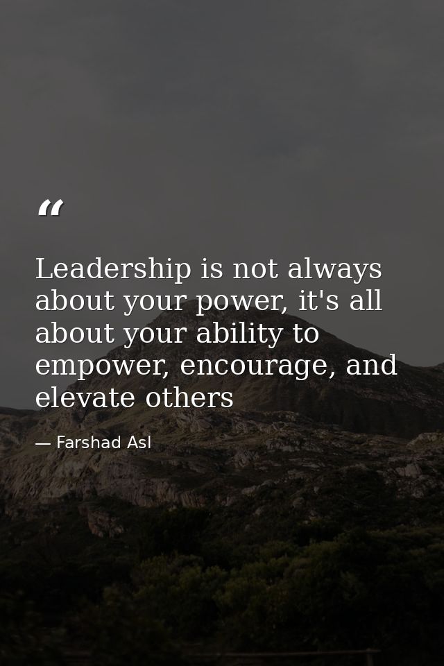 Leadership is not always about your power, it's all about your ability to empower, encourage, and elevate others — Farshad Asl