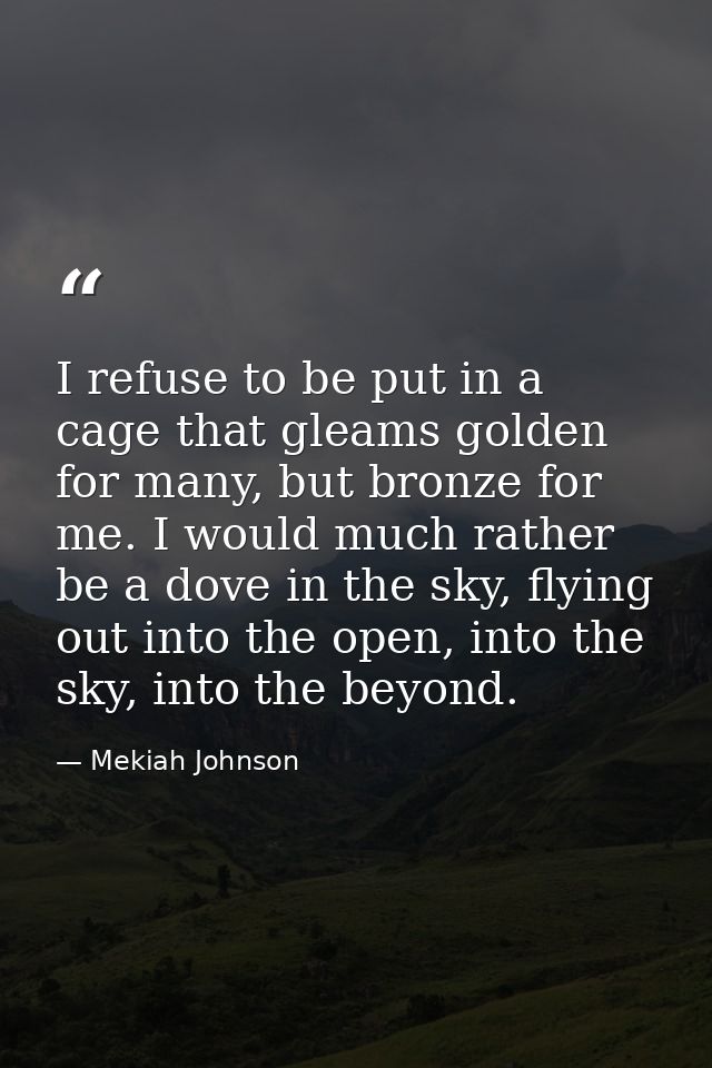 I refuse to be put in a cage that gleams golden for many, but bronze for me. I would much rather be a dove in the sky, f — Mekiah Johnson