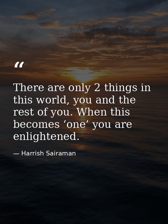 There are only 2 things in this world, you and the rest of you. When this becomes ‘one’ you are enlightened. — Harrish Sairaman