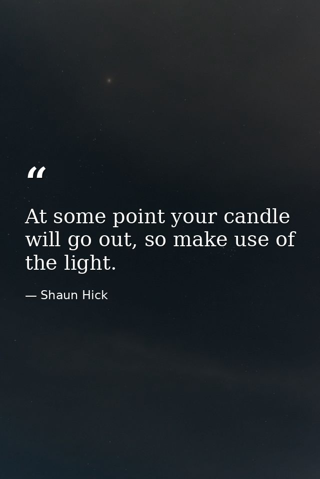 At some point your candle will go out, so make use of the light. — Shaun Hick