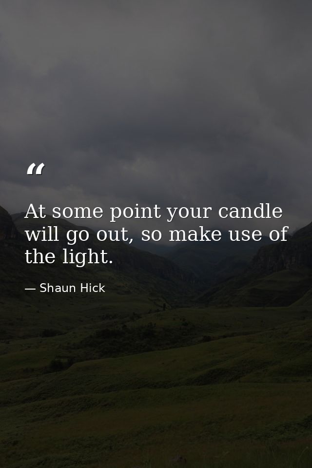 At some point your candle will go out, so make use of the light. — Shaun Hick