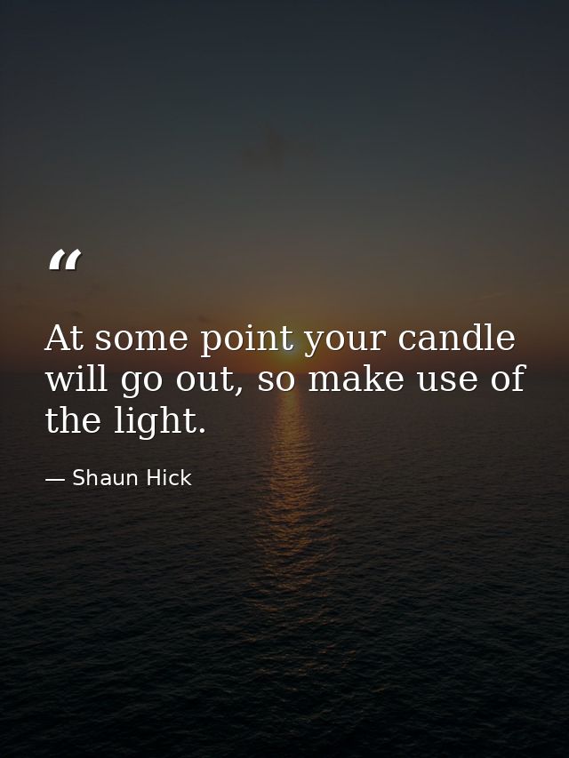 At some point your candle will go out, so make use of the light. — Shaun Hick