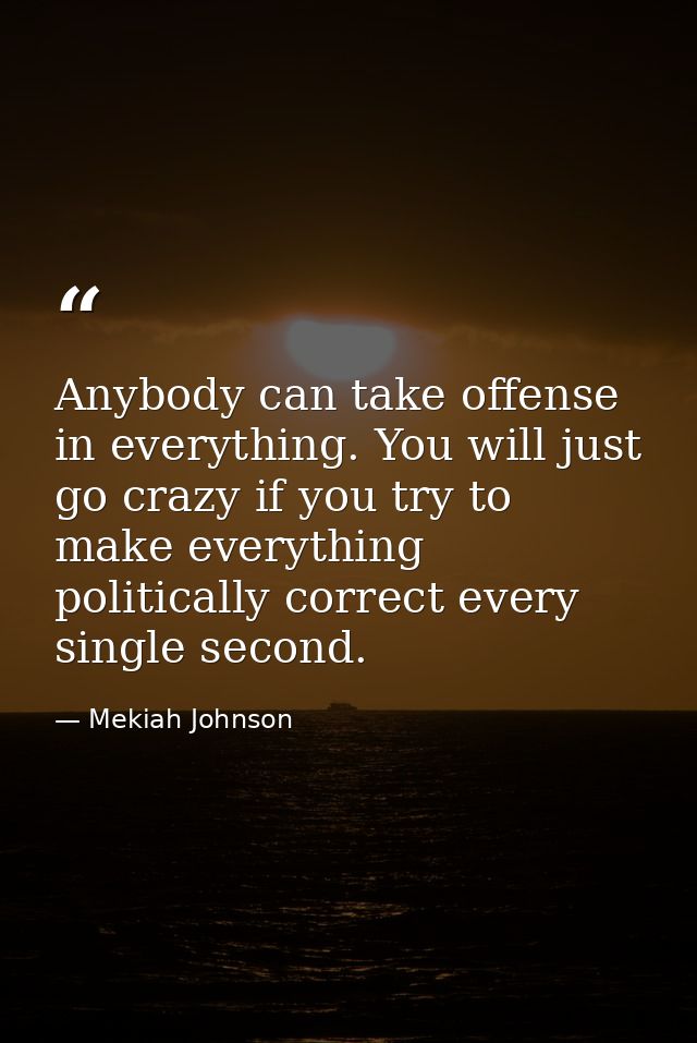 Anybody can take offense in everything. You will just go crazy if you try to make everything politically correct every s — Mekiah Johnson
