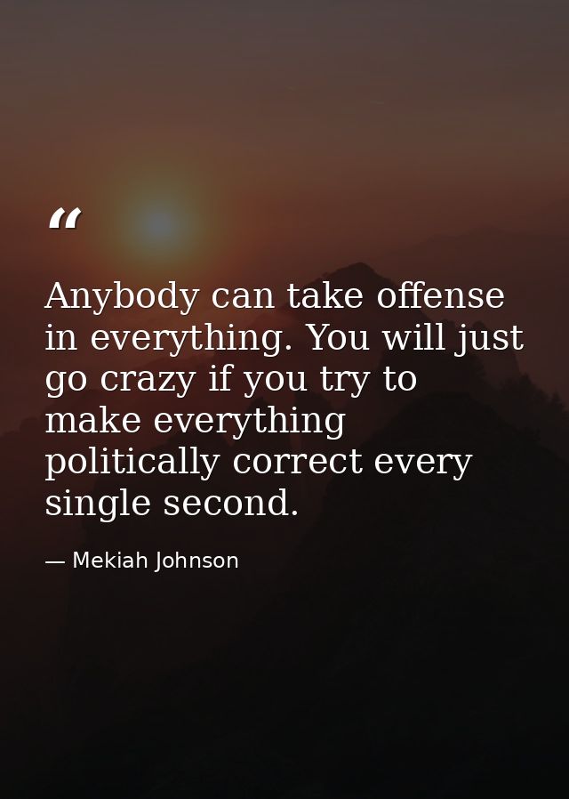 Anybody can take offense in everything. You will just go crazy if you try to make everything politically correct every s — Mekiah Johnson