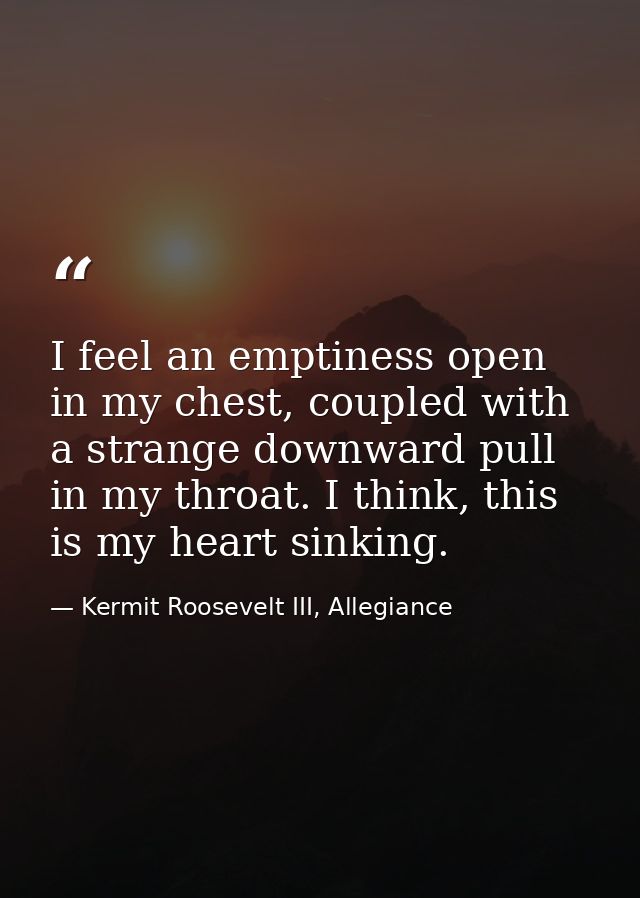 I feel an emptiness open in my chest, coupled with a strange downward pull in my throat. I think, this is my heart sinki — Kermit Roosevelt III, Allegiance