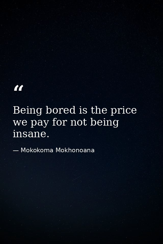 Being bored is the price we pay for not being insane. — Mokokoma Mokhonoana