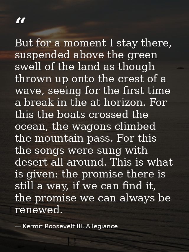 But for a moment I stay there, suspended above the green swell of the land as though thrown up onto the crest of a wave, — Kermit Roosevelt III, Allegiance