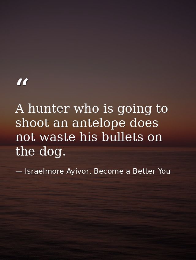 A hunter who is going to shoot an antelope does not waste his bullets on the dog. — Israelmore Ayivor, Become a Better You