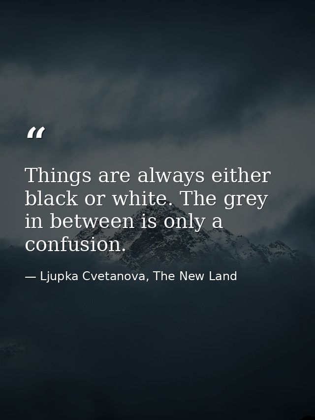 Things are always either black or white. The grey in between is only a confusion. — Ljupka Cvetanova, The New Land