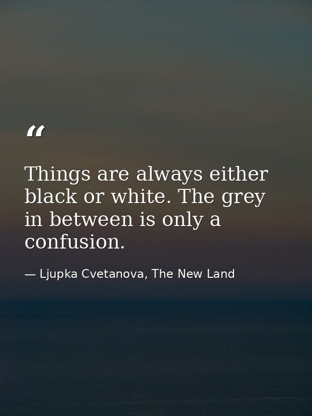 Things are always either black or white. The grey in between is only a confusion. — Ljupka Cvetanova, The New Land