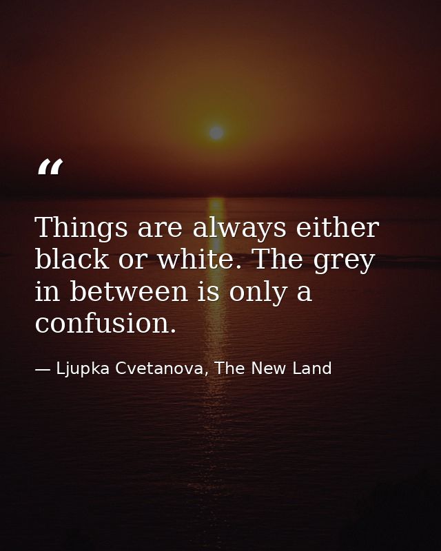 Things are always either black or white. The grey in between is only a confusion. — Ljupka Cvetanova, The New Land
