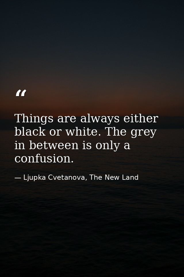 Things are always either black or white. The grey in between is only a confusion. — Ljupka Cvetanova, The New Land