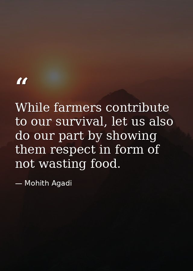 While farmers contribute to our survival, let us also do our part by showing them respect in form of not wasting food. — Mohith Agadi