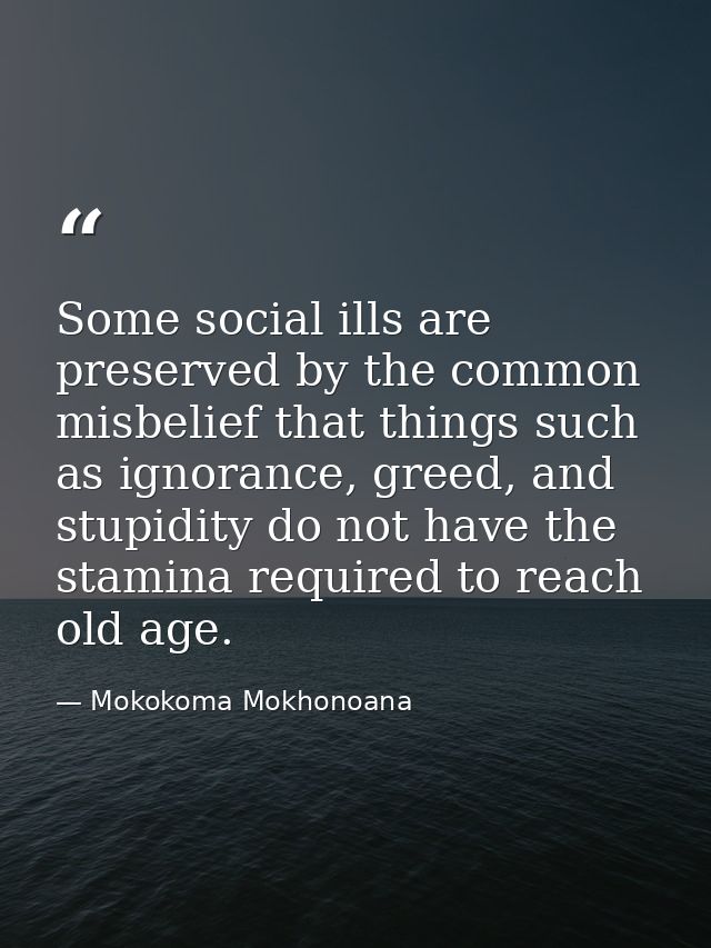 Some social ills are preserved by the common misbelief that things such as ignorance, greed, and stupidity do not have t — Mokokoma Mokhonoana