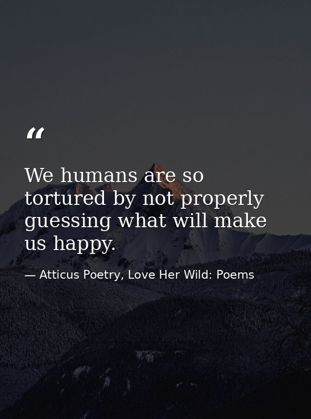 We humans are so tortured by not properly guessing what will make us happy. — Atticus Poetry, Love Her Wild: Poems