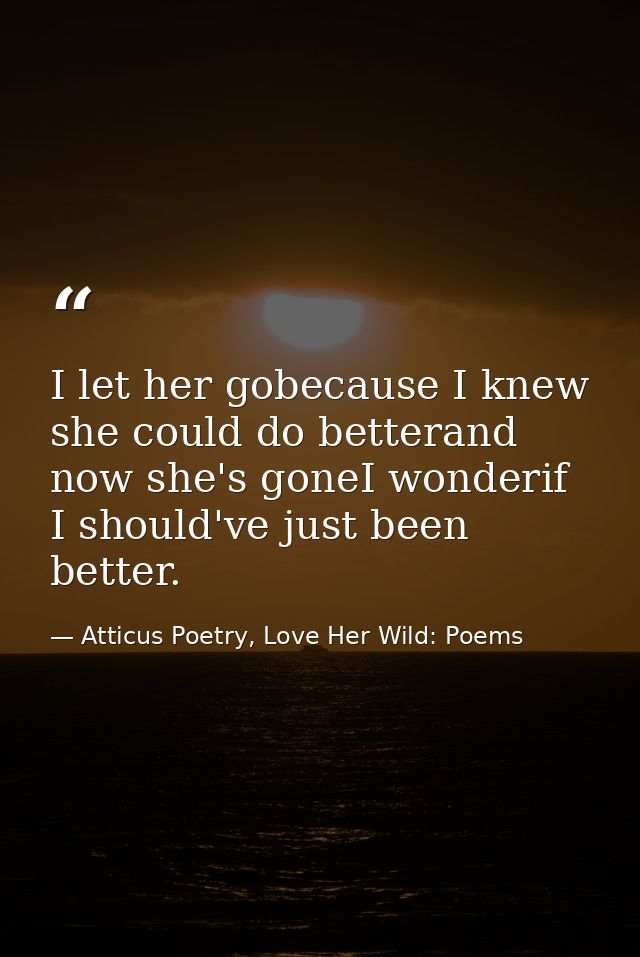 I let her gobecause I knew she could do betterand now she's goneI wonderif I should've just been better. — Atticus Poetry, Love Her Wild: Poems