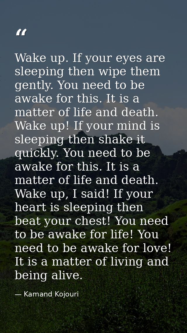 Wake up. If your eyes are sleeping then wipe them gently. You need to be awake for this. It is a matter of life and deat — Kamand Kojouri