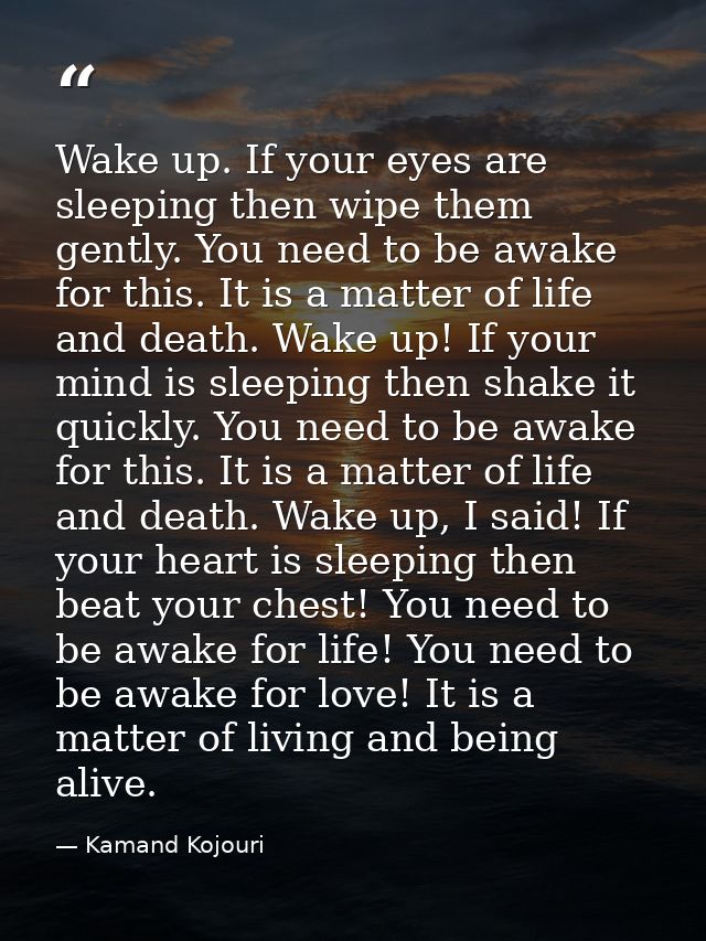 Wake up. If your eyes are sleeping then wipe them gently. You need to be awake for this. It is a matter of life and deat — Kamand Kojouri