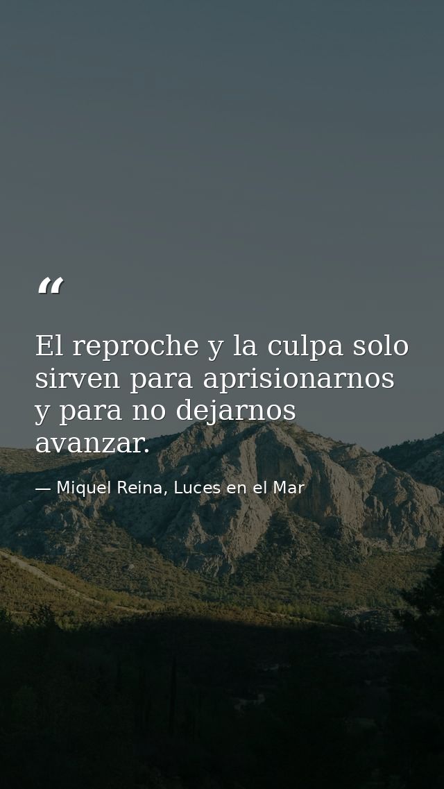 El reproche y la culpa solo sirven para aprisionarnos y para no dejarnos avanzar. — Miquel Reina, Luces en el Mar