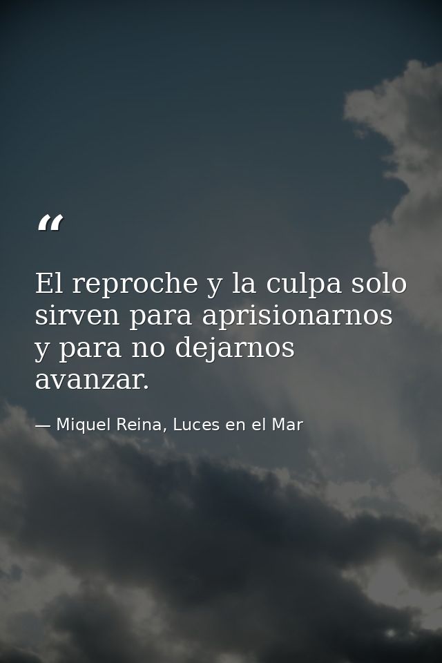 El reproche y la culpa solo sirven para aprisionarnos y para no dejarnos avanzar. — Miquel Reina, Luces en el Mar