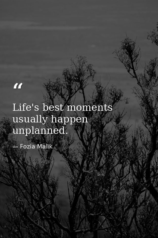 Life's best moments usually happen unplanned. — Fozia Malik