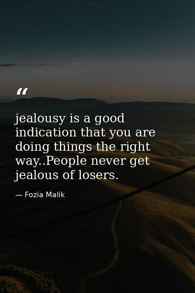 jealousy is a good indication that you are doing things the right way..People never get jealous of losers. — Fozia Malik