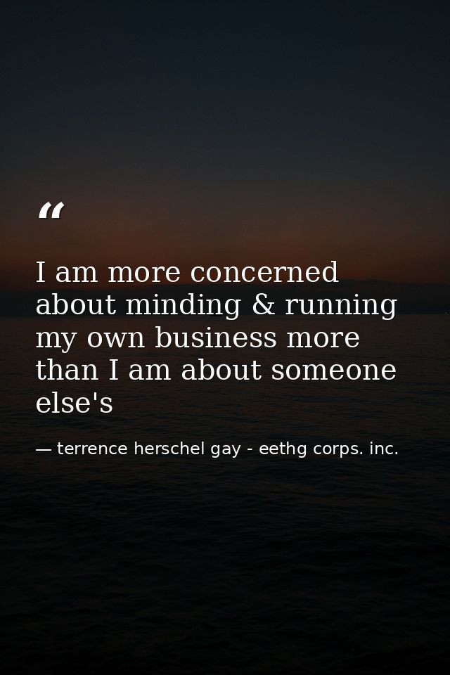 I am more concerned about minding & running my own business more than I am about someone else's — terrence herschel gay - eethg corps. inc.