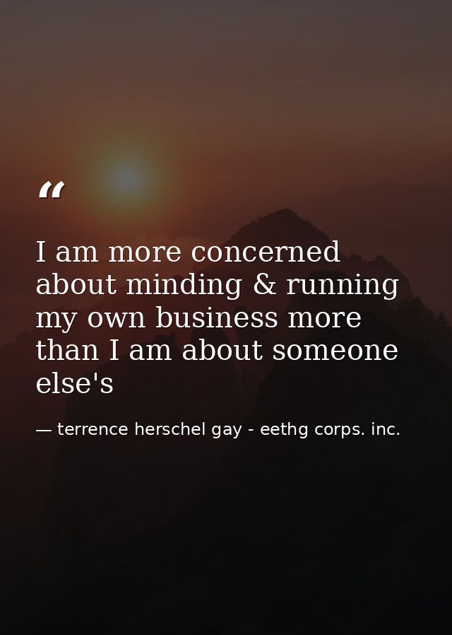 I am more concerned about minding & running my own business more than I am about someone else's — terrence herschel gay - eethg corps. inc.