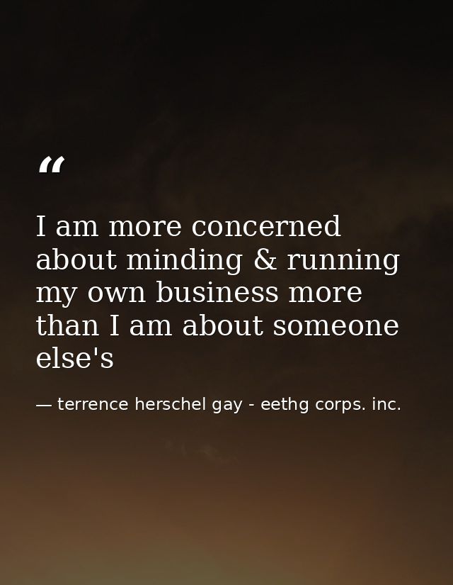 I am more concerned about minding & running my own business more than I am about someone else's — terrence herschel gay - eethg corps. inc.