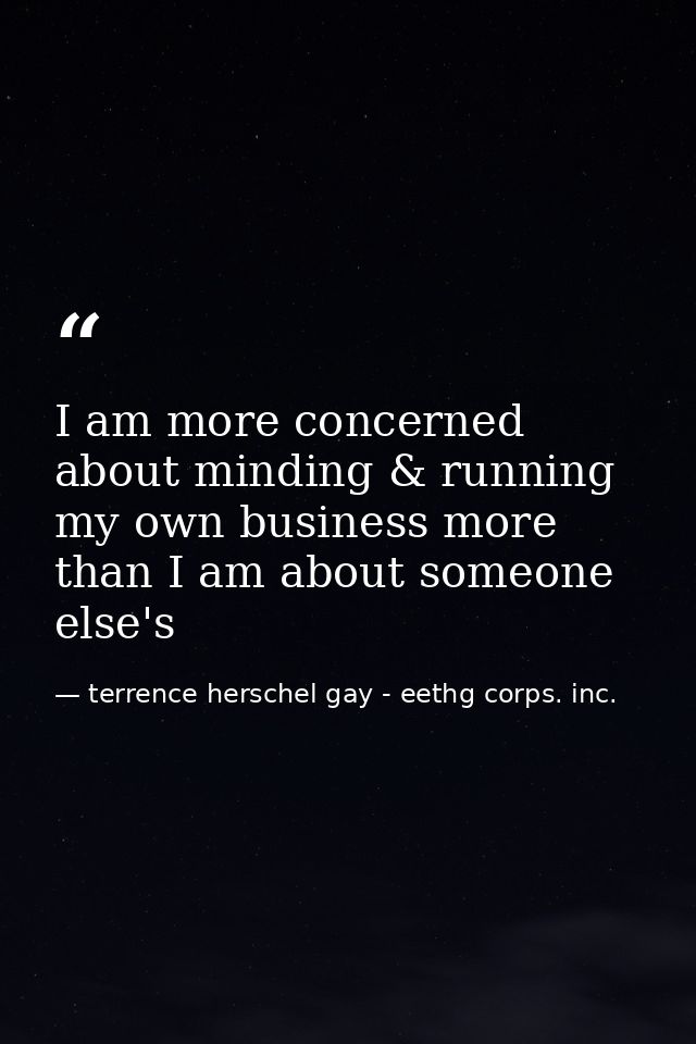 I am more concerned about minding & running my own business more than I am about someone else's — terrence herschel gay - eethg corps. inc.