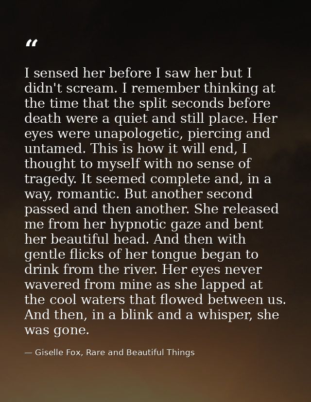 I sensed her before I saw her but I didn't scream. I remember thinking at the time that the split seconds before death w — Giselle Fox, Rare and Beautiful Things