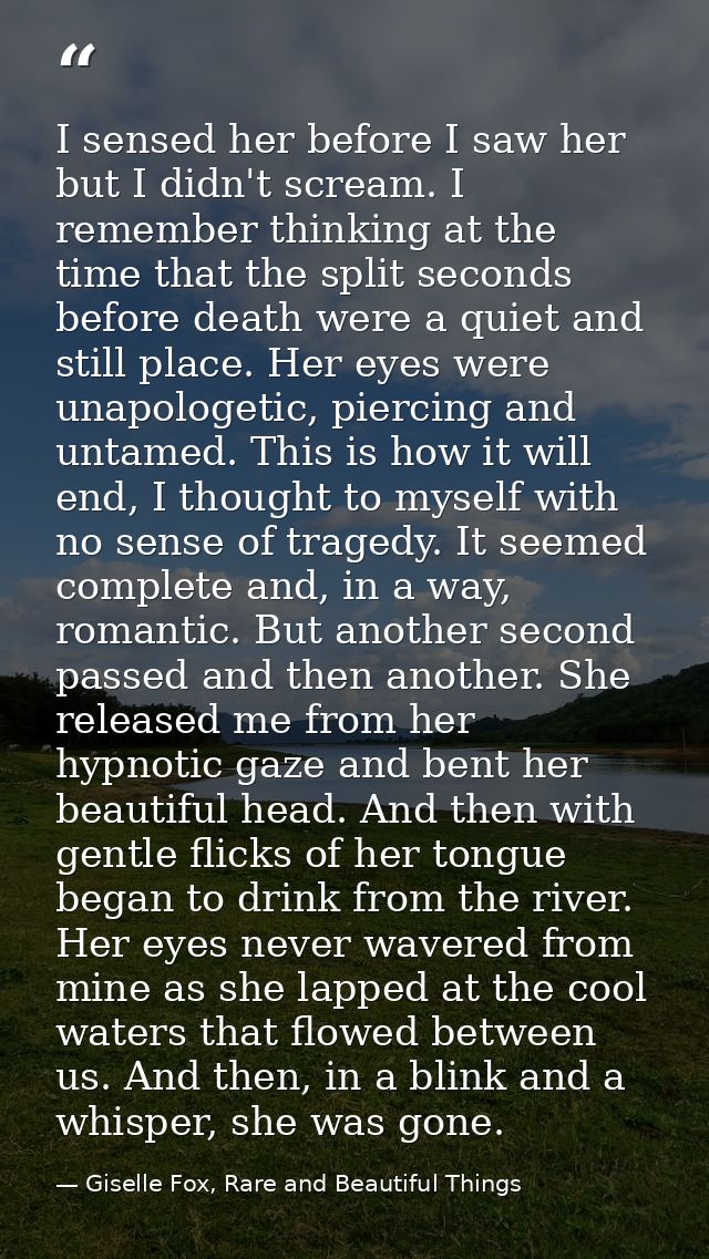 I sensed her before I saw her but I didn't scream. I remember thinking at the time that the split seconds before death w — Giselle Fox, Rare and Beautiful Things