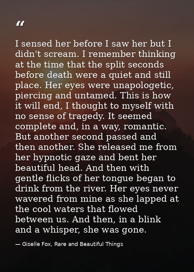 I sensed her before I saw her but I didn't scream. I remember thinking at the time that the split seconds before death w — Giselle Fox, Rare and Beautiful Things