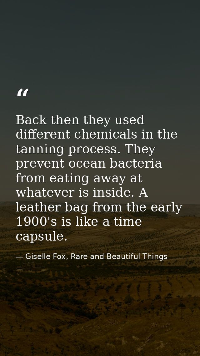 Back then they used different chemicals in the tanning process. They prevent ocean bacteria from eating away at whatever — Giselle Fox, Rare and Beautiful Things