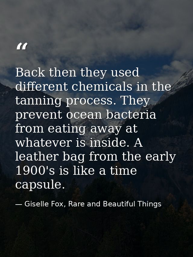 Back then they used different chemicals in the tanning process. They prevent ocean bacteria from eating away at whatever — Giselle Fox, Rare and Beautiful Things